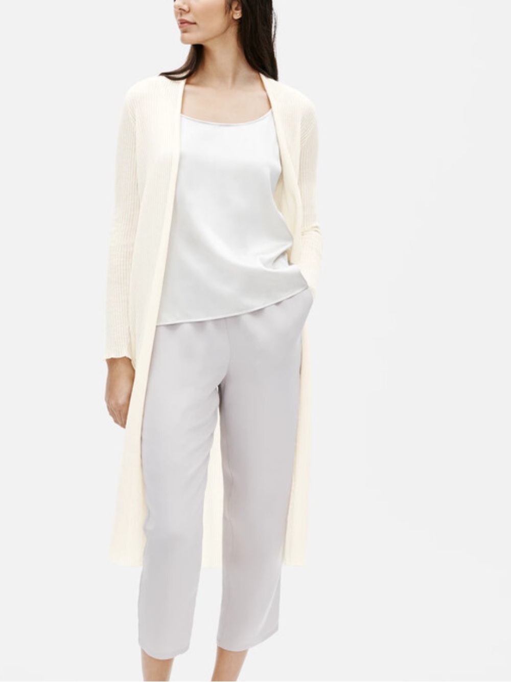 EILEEN FISHER long open front cardigan duster silk blend ivory size medium